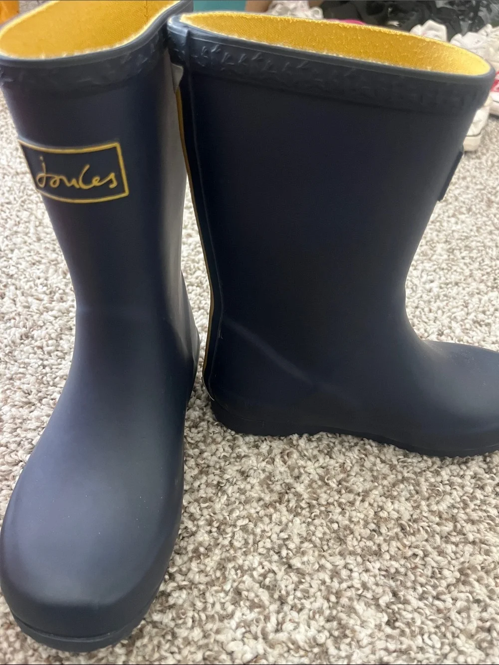 Joules Navy Rubber Rain Boots with Yellow Lining